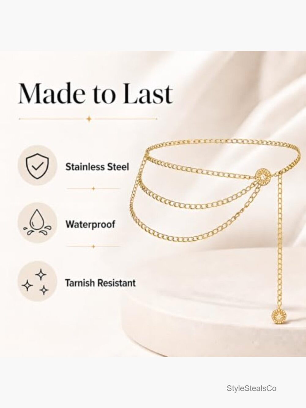 Multilayer Metal Waist Chain Belt, Adjustable Chain Belts for Dress, Snag-Free - Picture 2 of 7